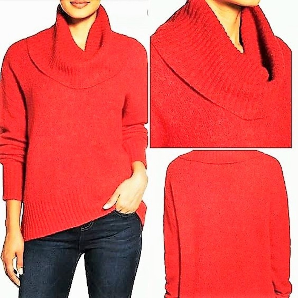 MICHAEL KORS RED Cowl Neck High-low Sweater LARGE
